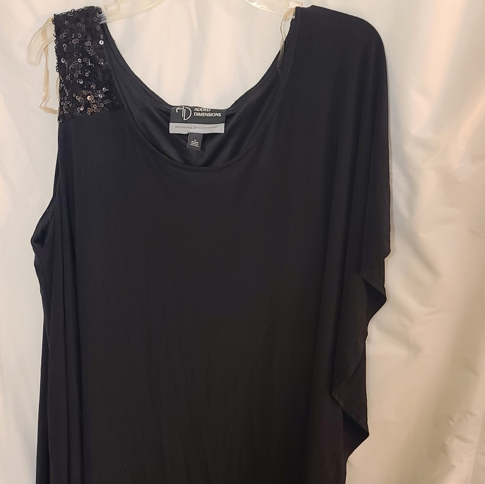 Added Dimensions For Catherines Black with one sleeve Plus size dress.
